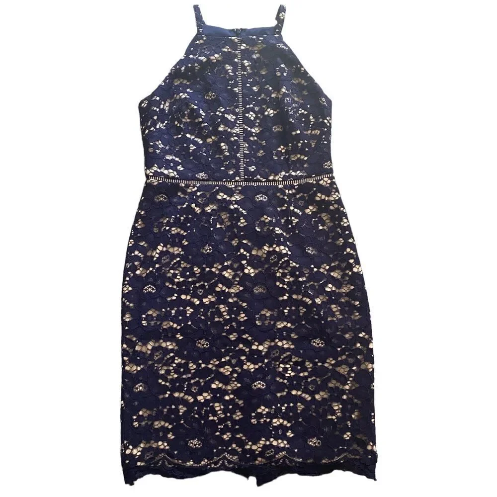 Vince Camuto | Allover Lace Halter Midi Dress, Size 12 - Picture 2 of 13